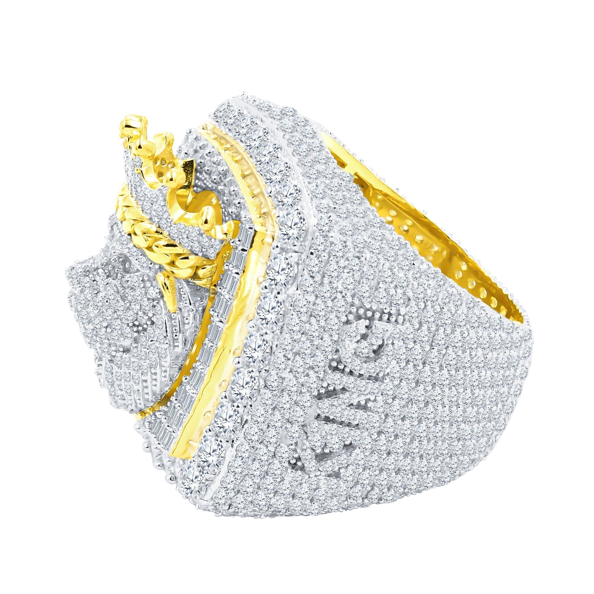 Sterling Silver Lion Signet Ring Pave Stones Gold Accent