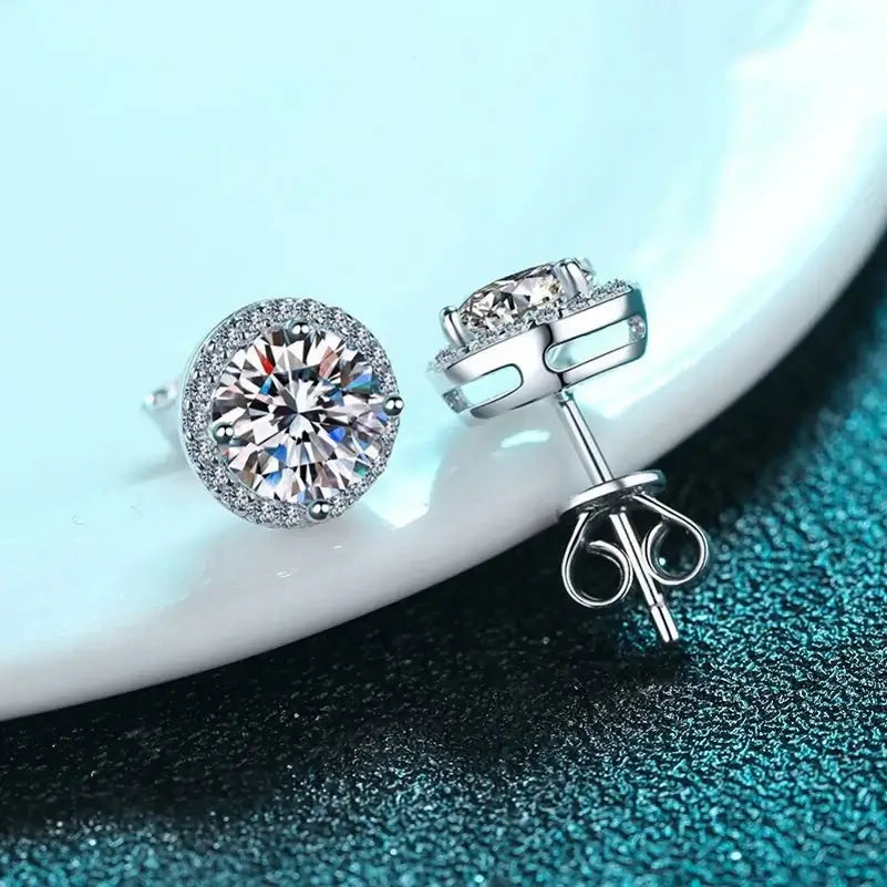 Sterling Silver 0.5 1 2Ct Round Moissanite Stud Earrings For Women