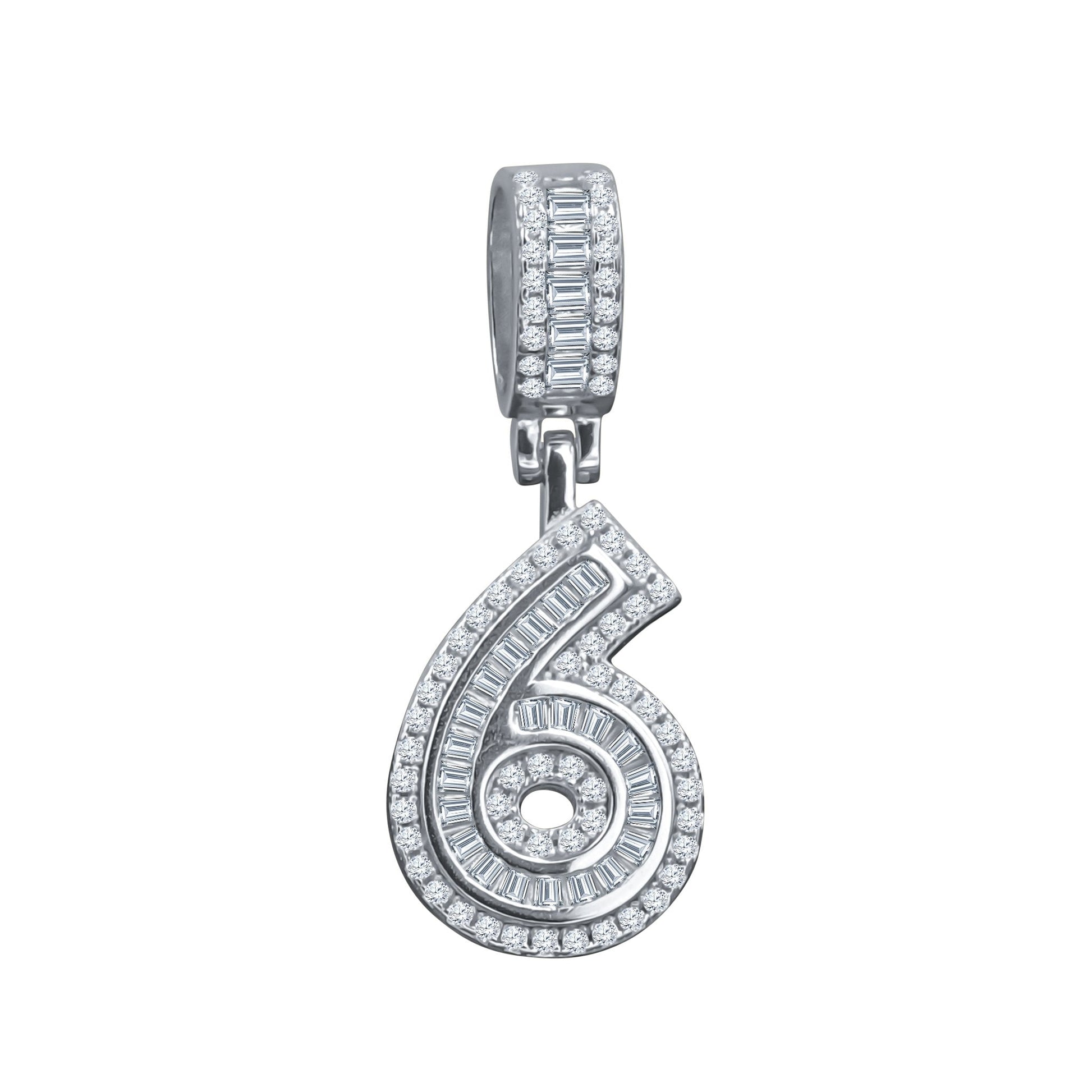 Sterling Silver Number Pendant CZ Baguette Sparkle Gift