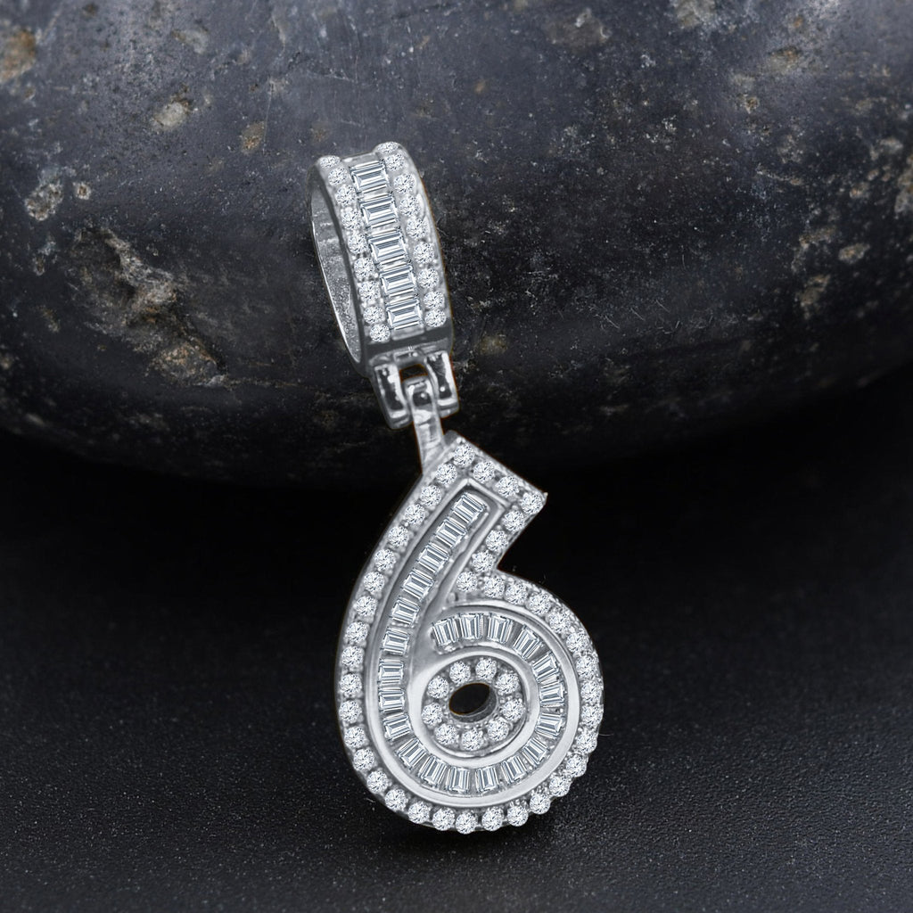 Sterling Silver Number Pendant CZ Baguette Sparkle Gift