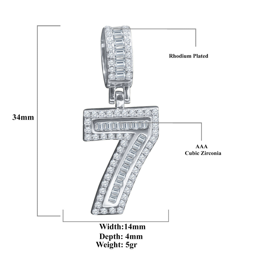 Sterling Silver Number 7 Pendant CZ Birthday Necklace