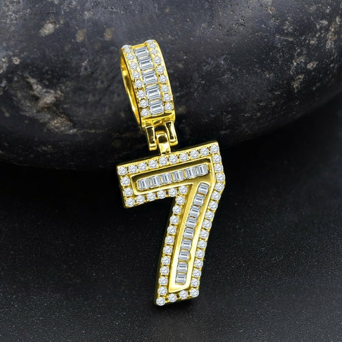 Sterling Silver Number 7 Pendant CZ Birthday Necklace