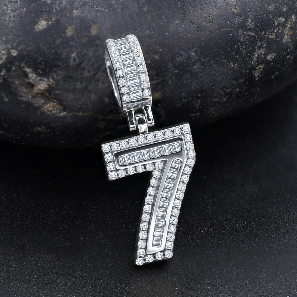 Sterling Silver Number 7 Pendant CZ Birthday Necklace