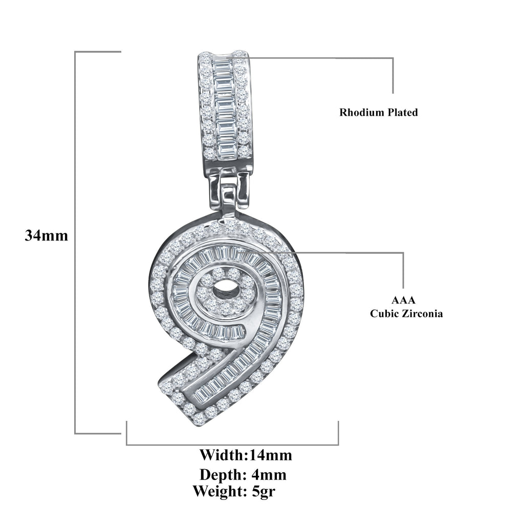 Sterling Silver Number Pendant With Cubic Zirconia Accents