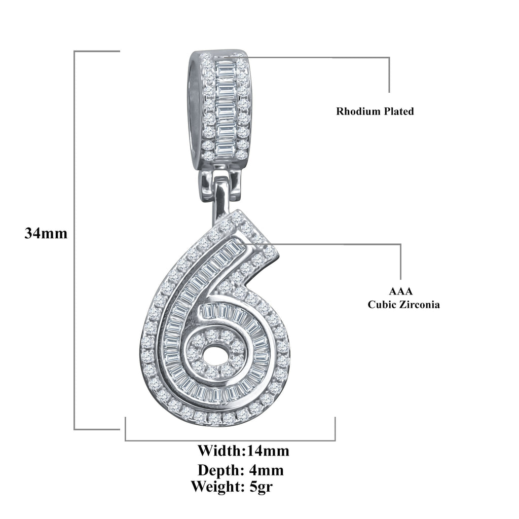 Sterling Silver Number Pendant CZ Baguette Sparkle Gift