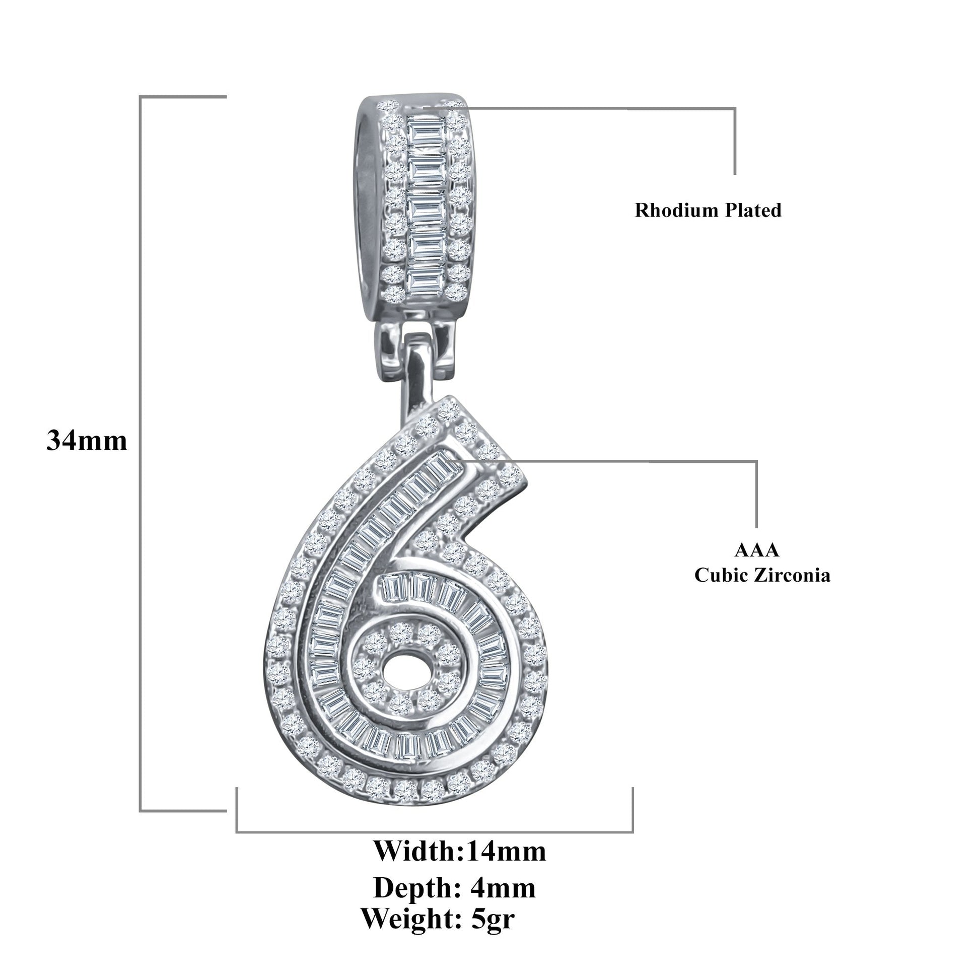 Sterling Silver Number Pendant CZ Baguette Sparkle Gift