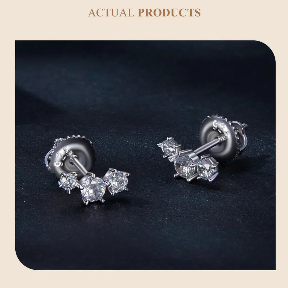 Sterling Silver S925 Moissanite Star Stud Earrings Screw Back Engagement Gift