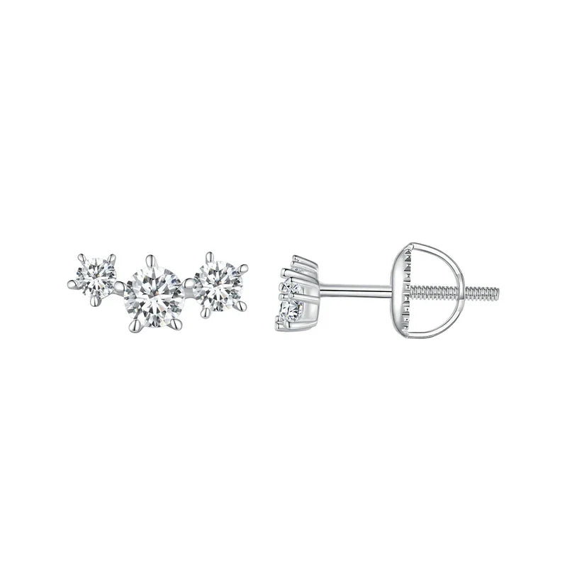 Sterling Silver S925 Moissanite Star Stud Earrings Screw Back Engagement Gift