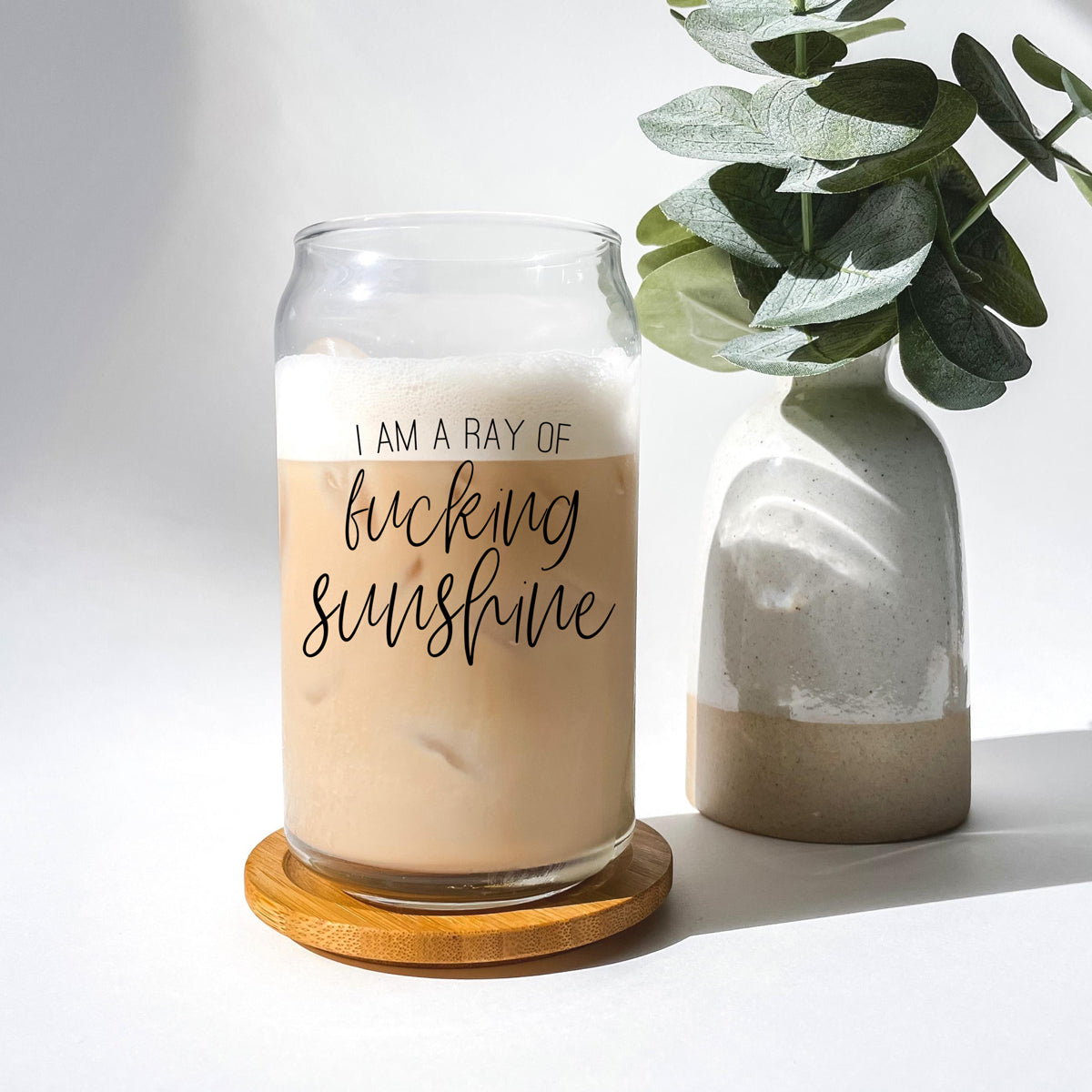 17oz Glass Tumbler With Bamboo Lid, 2 Stainless Straws and Cleaner, Sassy