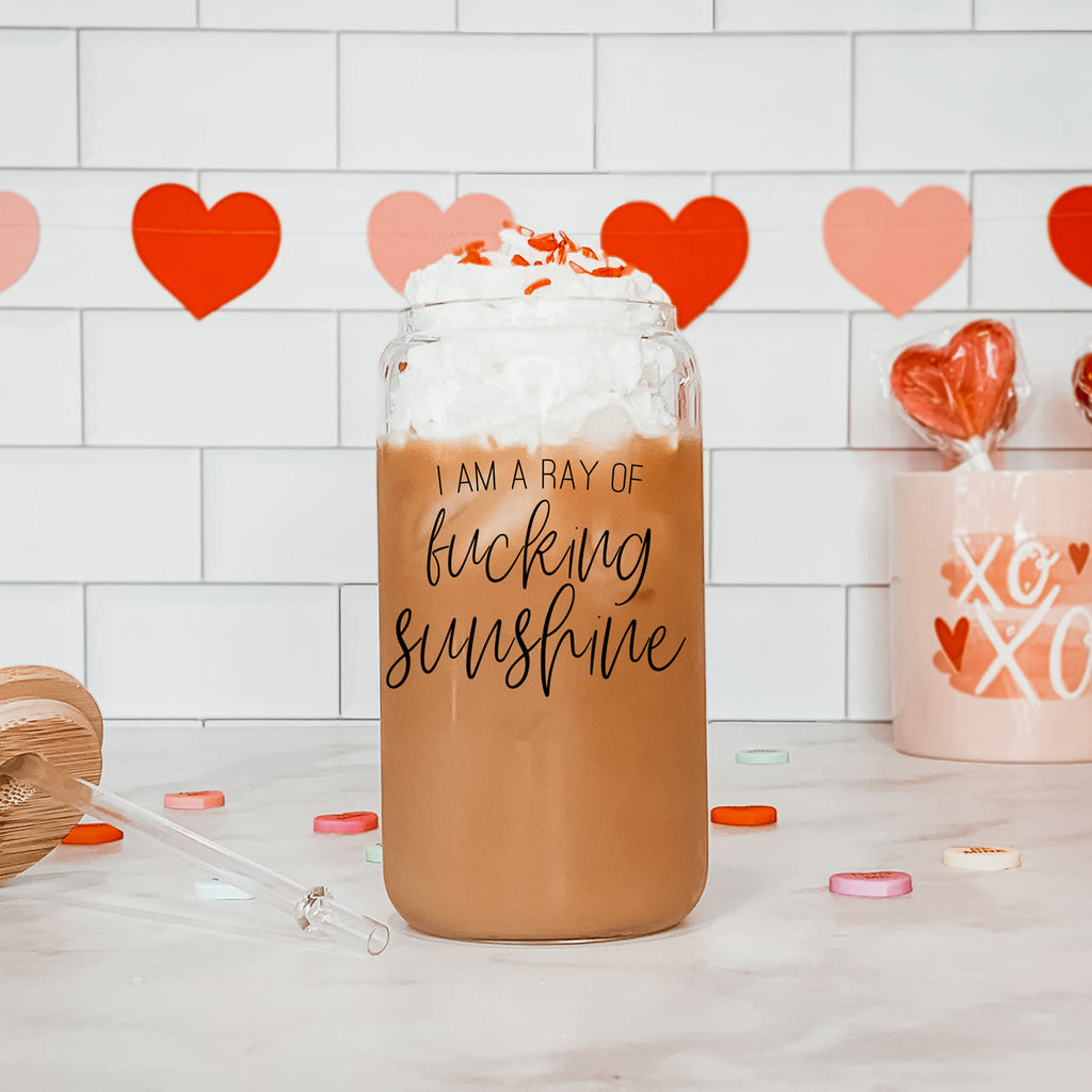 17oz Glass Tumbler With Bamboo Lid, 2 Stainless Straws and Cleaner, Sassy