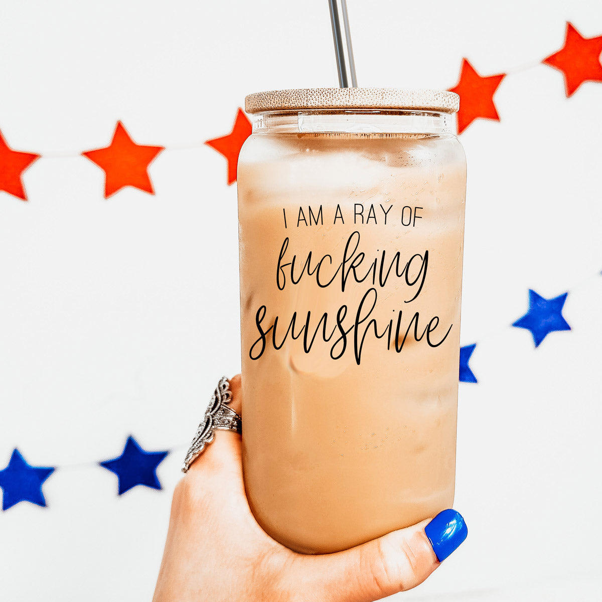 17oz Glass Tumbler With Bamboo Lid, 2 Stainless Straws and Cleaner, Sassy