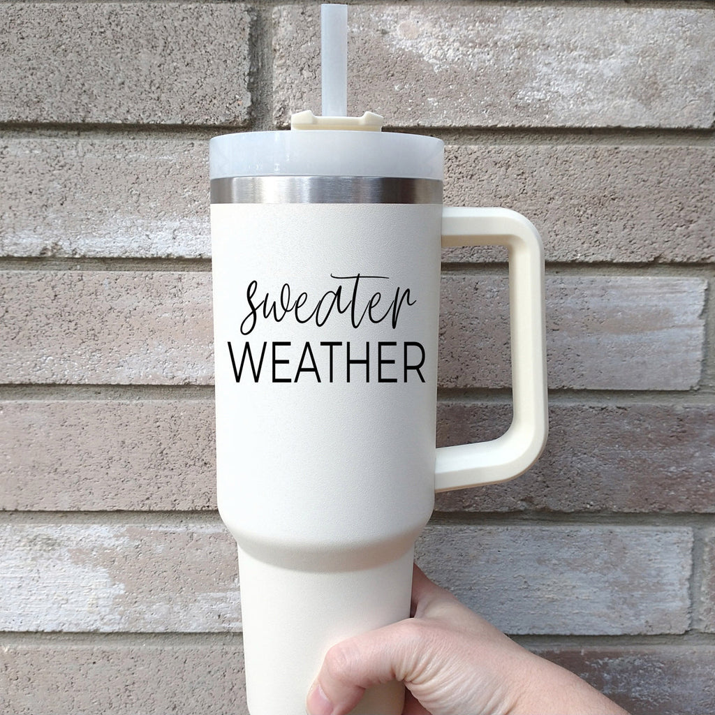 Insulated 40oz Travel Mug With Handle, Lid & Straw - Sweater Weather Fall Mug