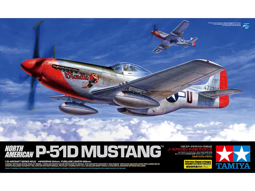 Tamiya 1/32 North American P-51D Mustang Plastic Model Airplane Kit