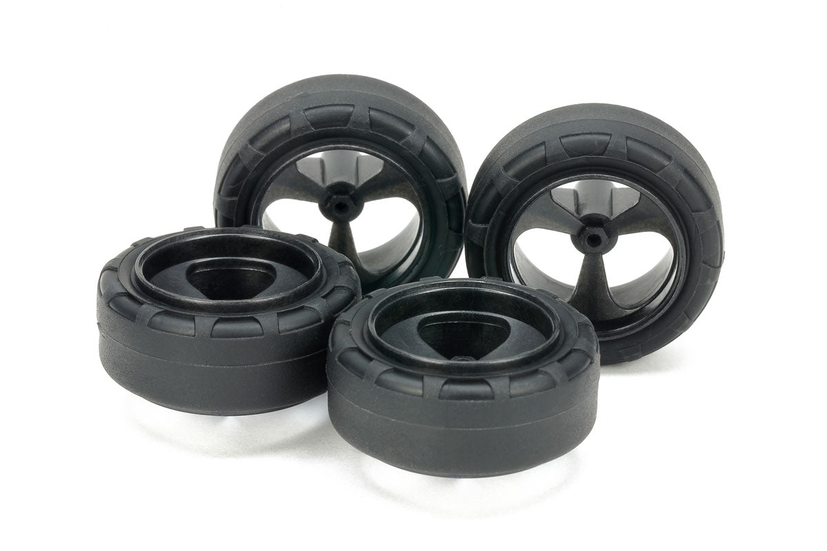 Tamiya JR 24mm Tires 3 Spoke Wheels Super Hard Small Diameter Narrow
