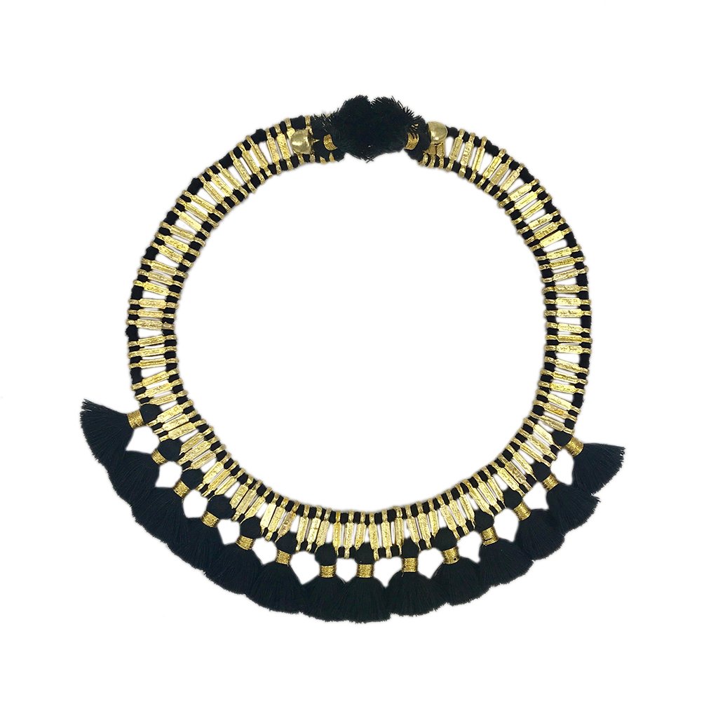 Tassel Collar Necklace Boho Statement Temple-Inspired Cotton Tassel
