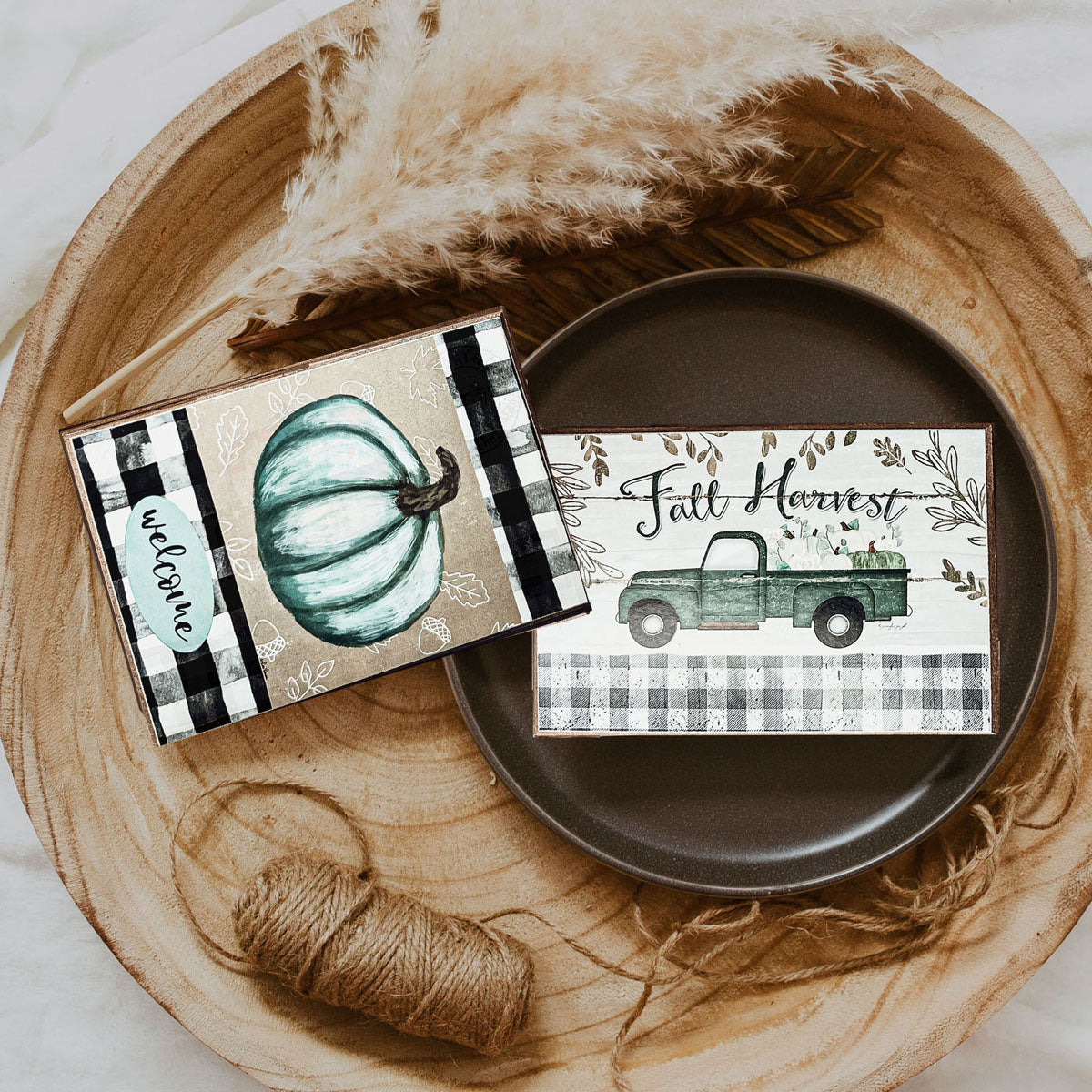 Fall Harvest Wooden Tiered Tray Sign 6x4x1 Rustic Halloween Home Decor