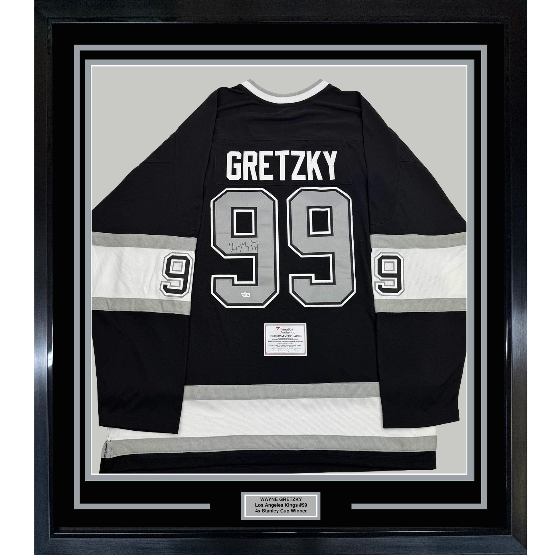 Framed Autographed/Signed Wayne Gretzky 35x39 Los Angeles Kings Black Mitchell & Ness Vintage Hockey Jersey Fanatics COA