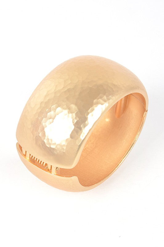 Textured Matte Gold Bangle Wide Hammered Cuff Bracelet