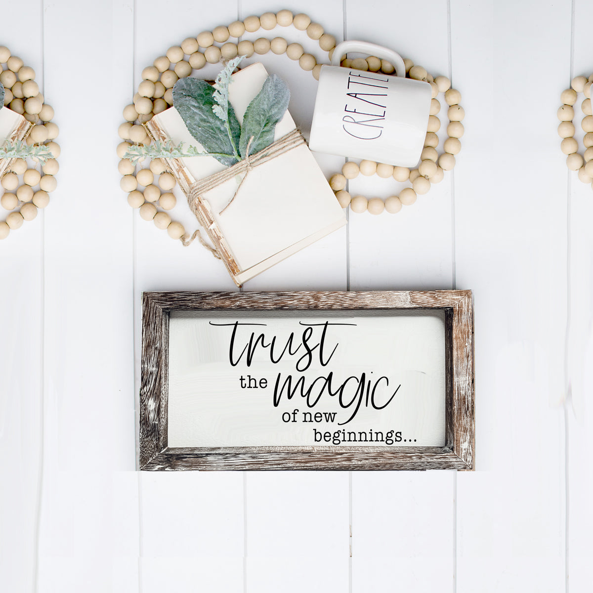 Rustic Wooden Magic Of New Beginnings Inspirational Sign Home Decor Gift