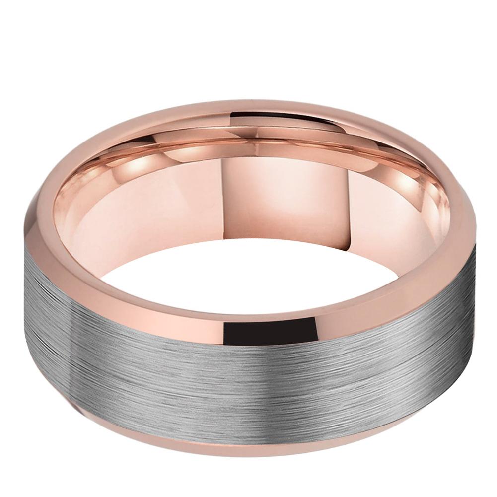 Tungsten Carbide Brushed Ring Rose Gold Edge Wedding Band