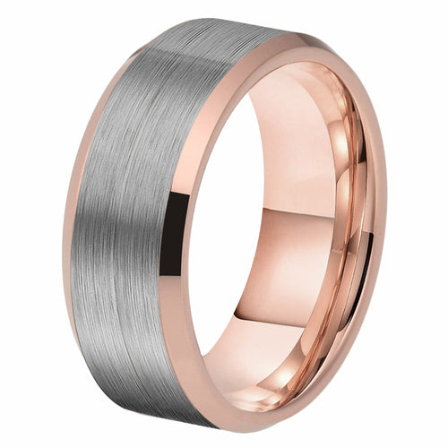 Tungsten Carbide Brushed Ring Rose Gold Edge Wedding Band