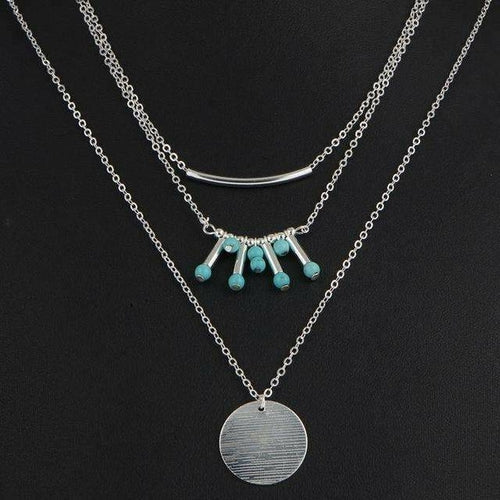 Turquoise Layered Necklace Boho Gold Multilayer Pendant