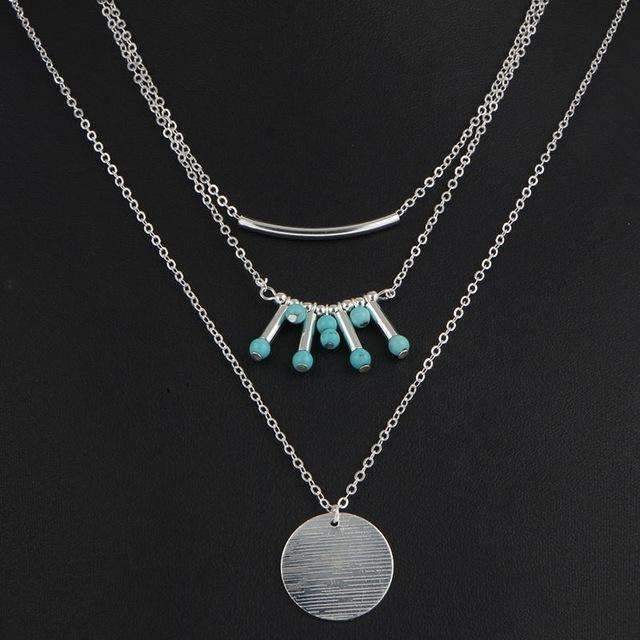 Turquoise Layered Necklace Boho Gold Multilayer Pendant