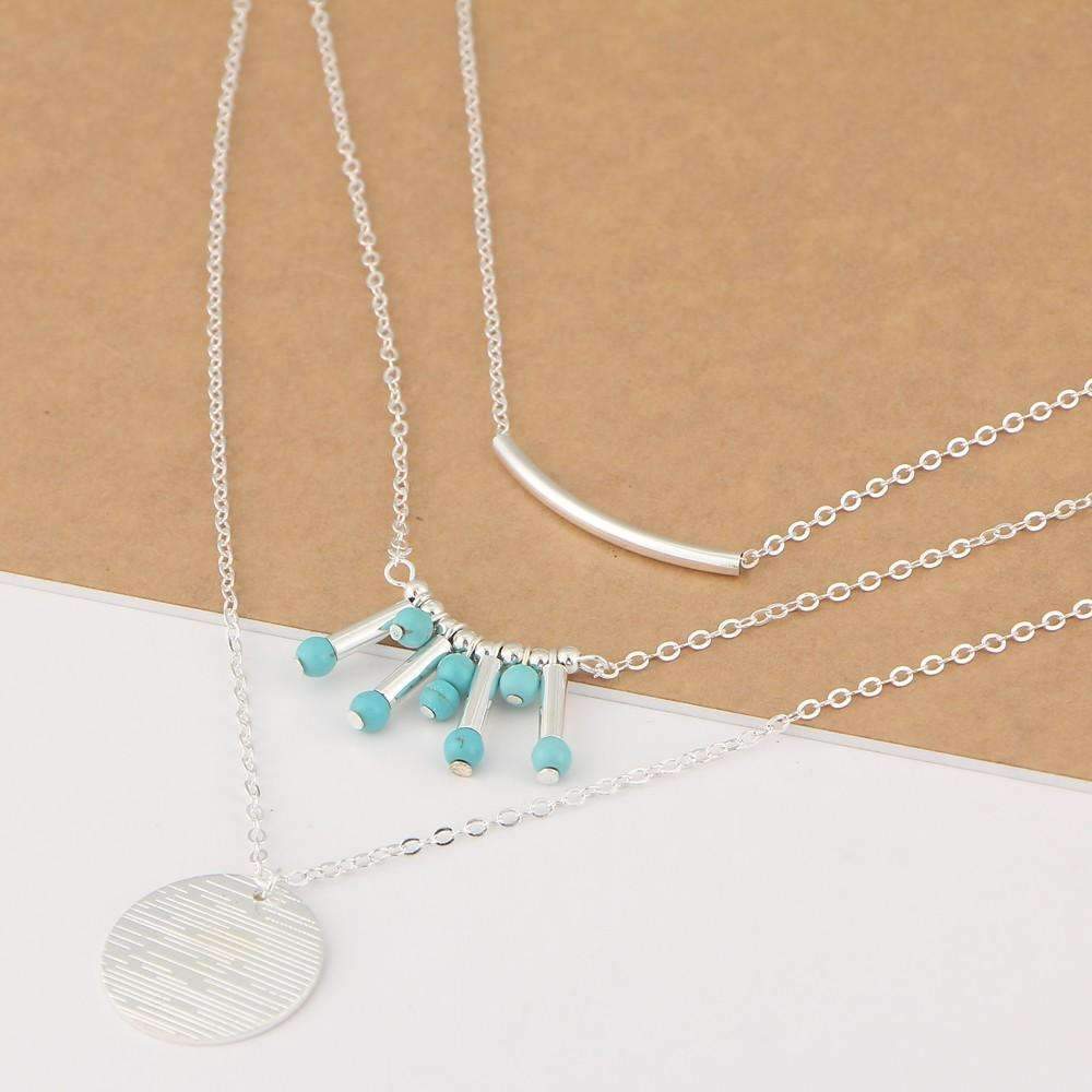 Turquoise Layered Necklace Boho Gold Multilayer Pendant