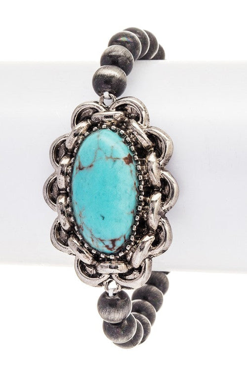 Turquoise Navajo Bead Stretch Bracelet Native Style