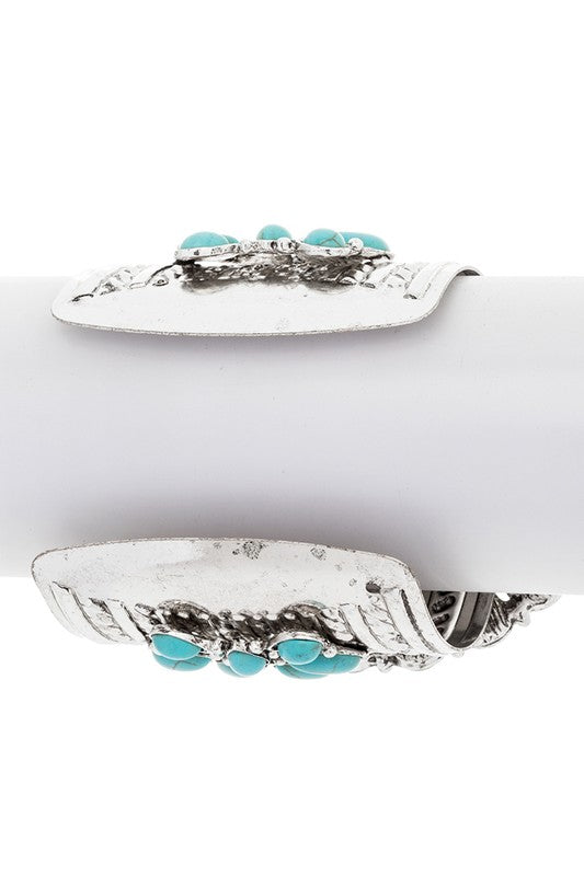 Turquoise Squash Blossom Stone Cuff Silver Bracelet