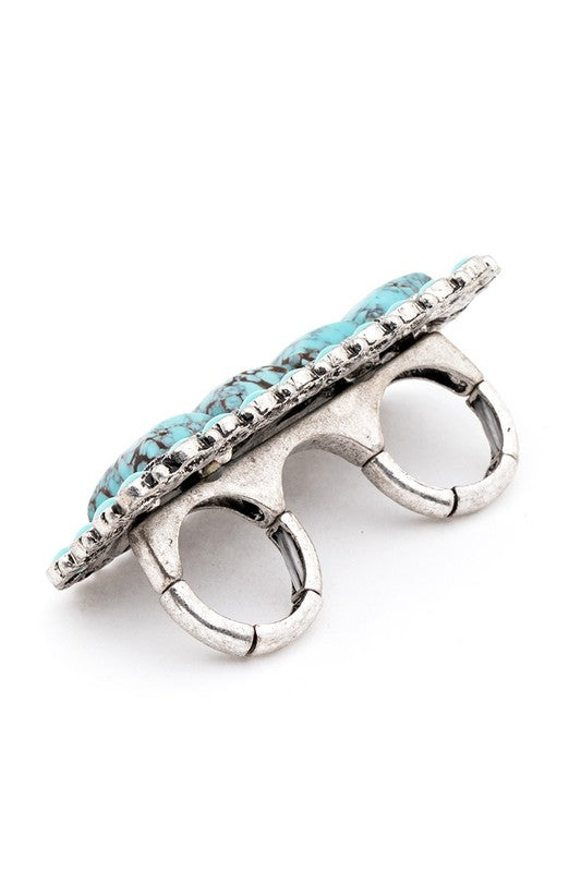 Turquoise Stone Stretch Double Knuckle Ring Adjustable