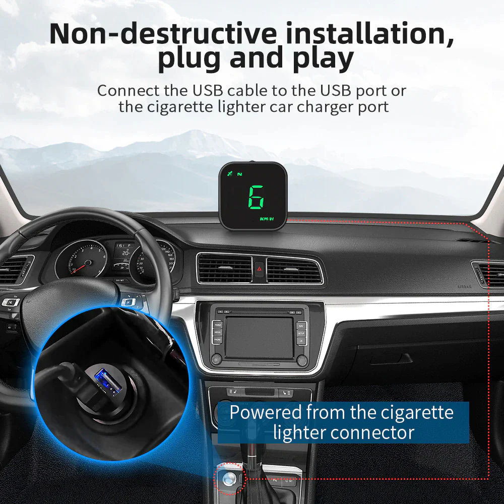 Digital Car HUD GPS Speedometer Head Up Display MPH KMH Compass Overspeed Alarm