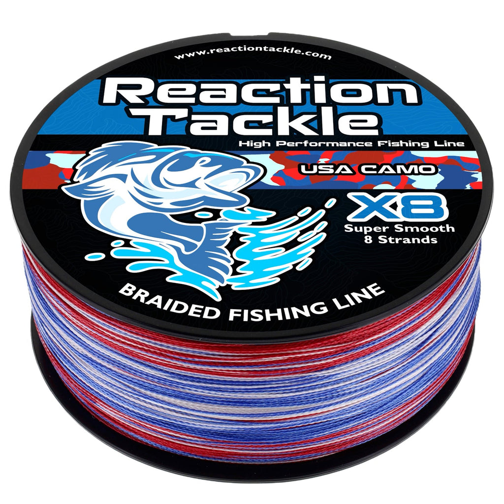 Reaction Tackle X8 Braided Fishing Line - USA Camo 8 Strand - NEW