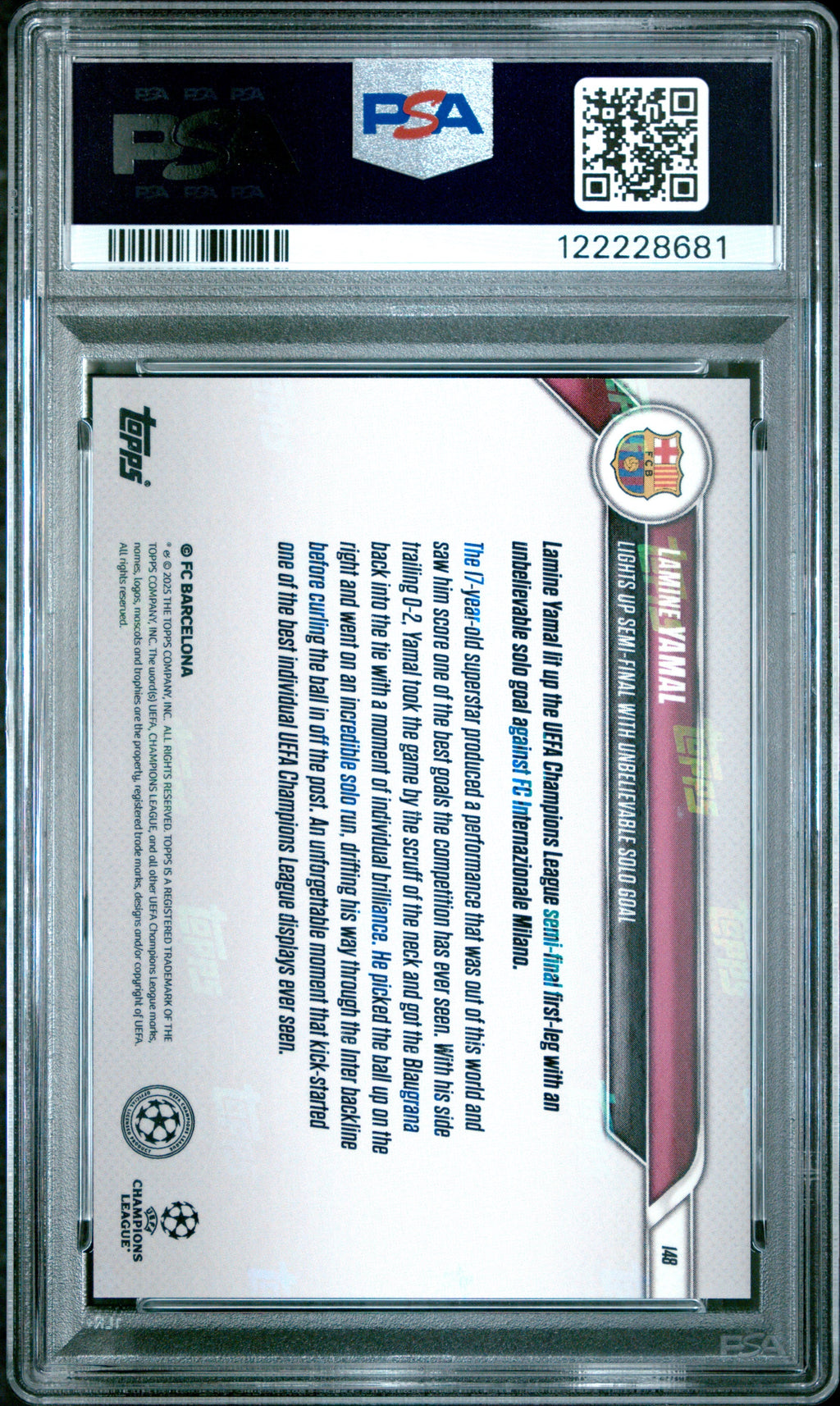 Graded 2024 Topps Now UCL Lamine Yamal #148 Orange Foil /25 Rookie RC Soccer Card PSA 10 Gem Mint