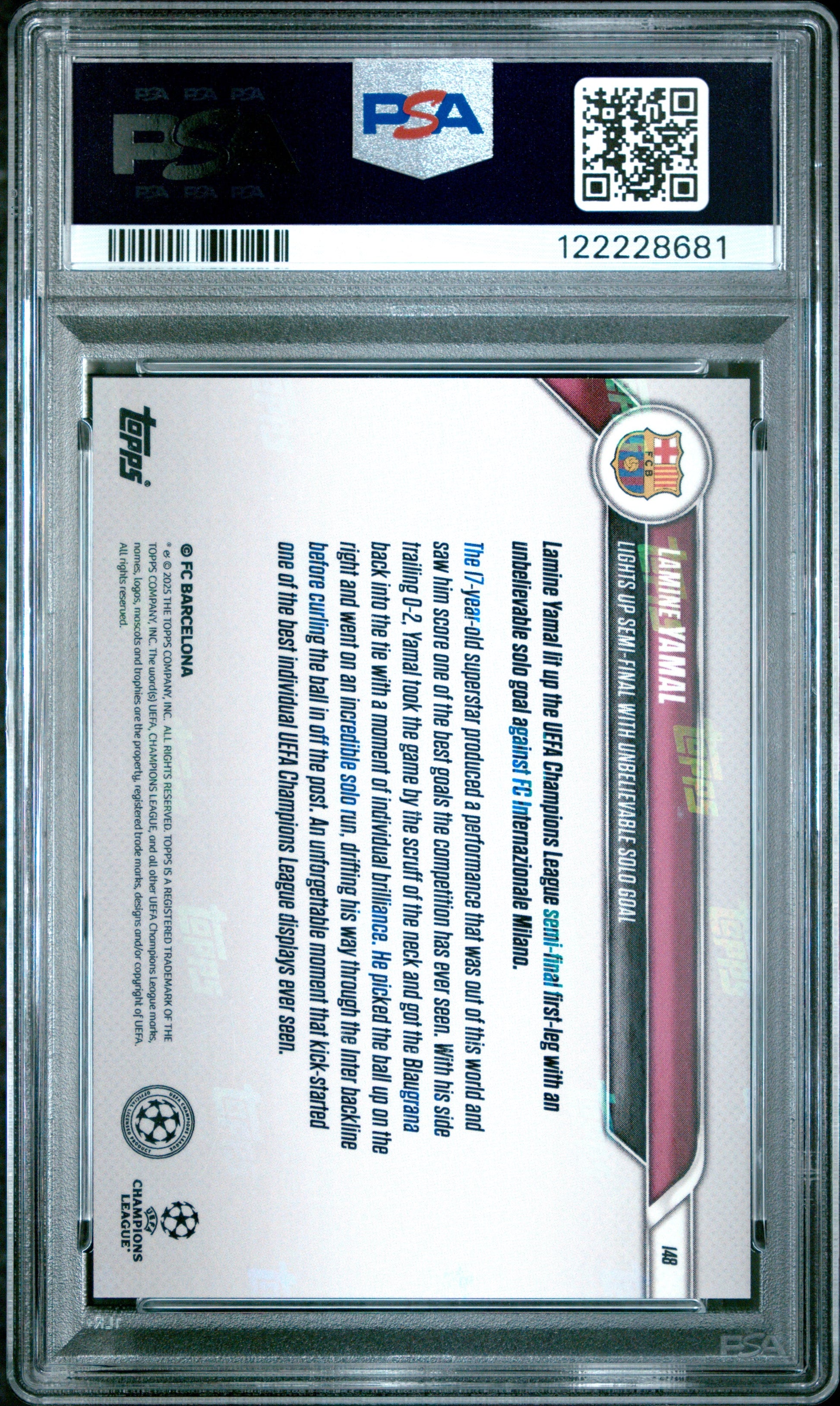 Graded 2024 Topps Now UCL Lamine Yamal #148 Orange Foil /25 Rookie RC Soccer Card PSA 10 Gem Mint