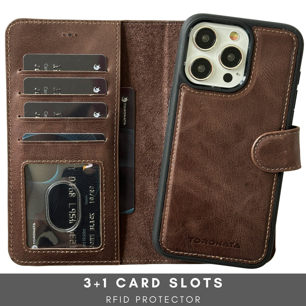 Vegas Premium Leather iPhone 15 Pro Wallet Case with MagSafe | Detachable RFID Blocking Luxury Wallet