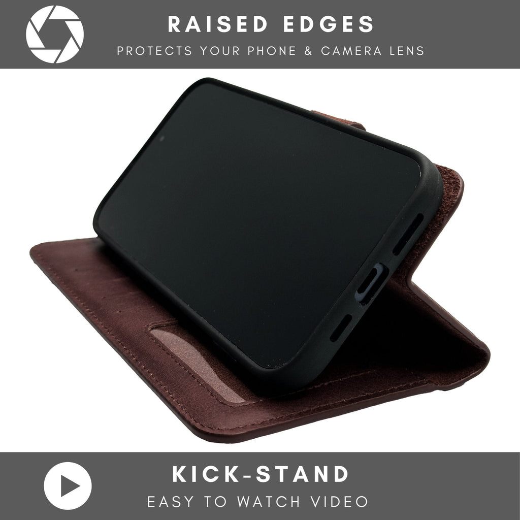 Vegas Premium Leather iPhone 15 Wallet Case with MagSafe | Detachable RFID Blocking Luxury Wallet