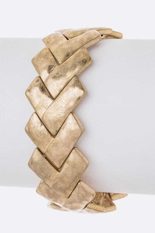 Vintage Chevron Stretch Bracelet Silver Tone Wide Link