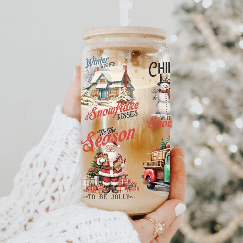 Vintage Christmas 17oz Can Cup - Retro Holiday Tumbler With Nostalgic Graphics