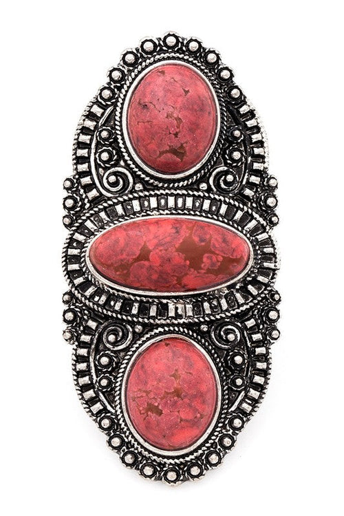 Vintage Oversized Red Stone Stretch Ring Boho Statement