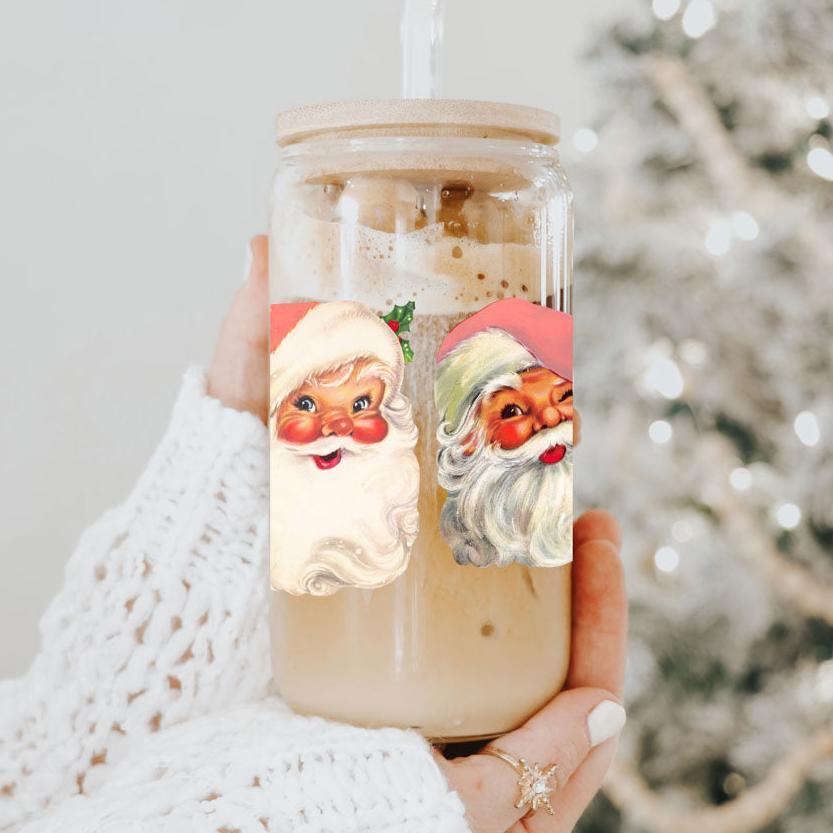 Vintage Santa Cheers 17oz Ceramic Holiday Mug - Retro Santa Heads Cocoa Cup