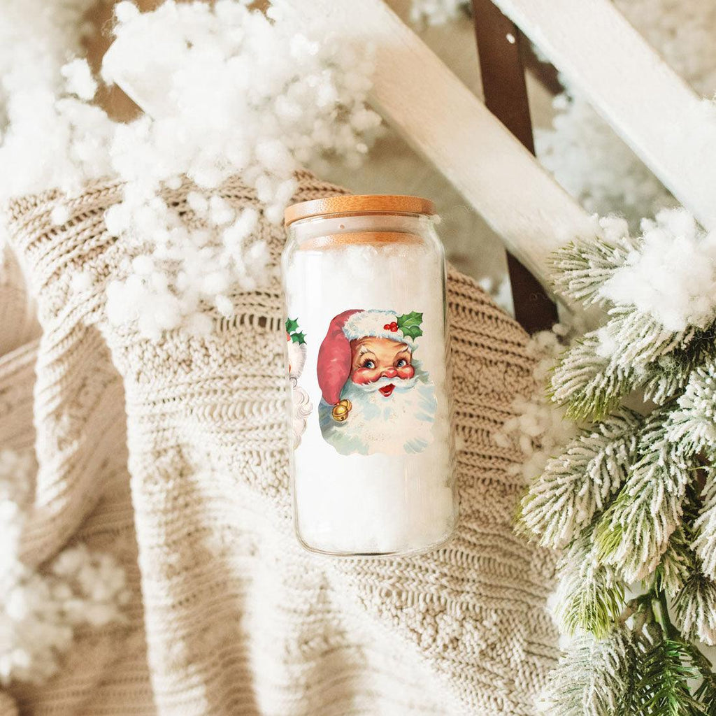 Vintage Santa Cheers 17oz Ceramic Holiday Mug - Retro Santa Heads Cocoa Cup