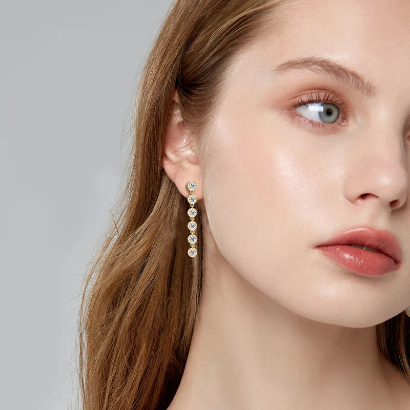 VVS1 D Moissanite Round Stud Tassel Earrings 925 Sterling Silver Wedding Gift