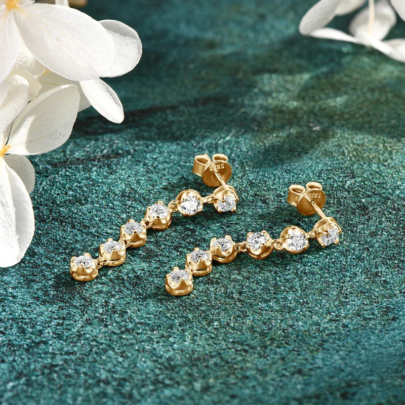 VVS1 D Moissanite Round Stud Tassel Earrings 925 Sterling Silver Wedding Gift