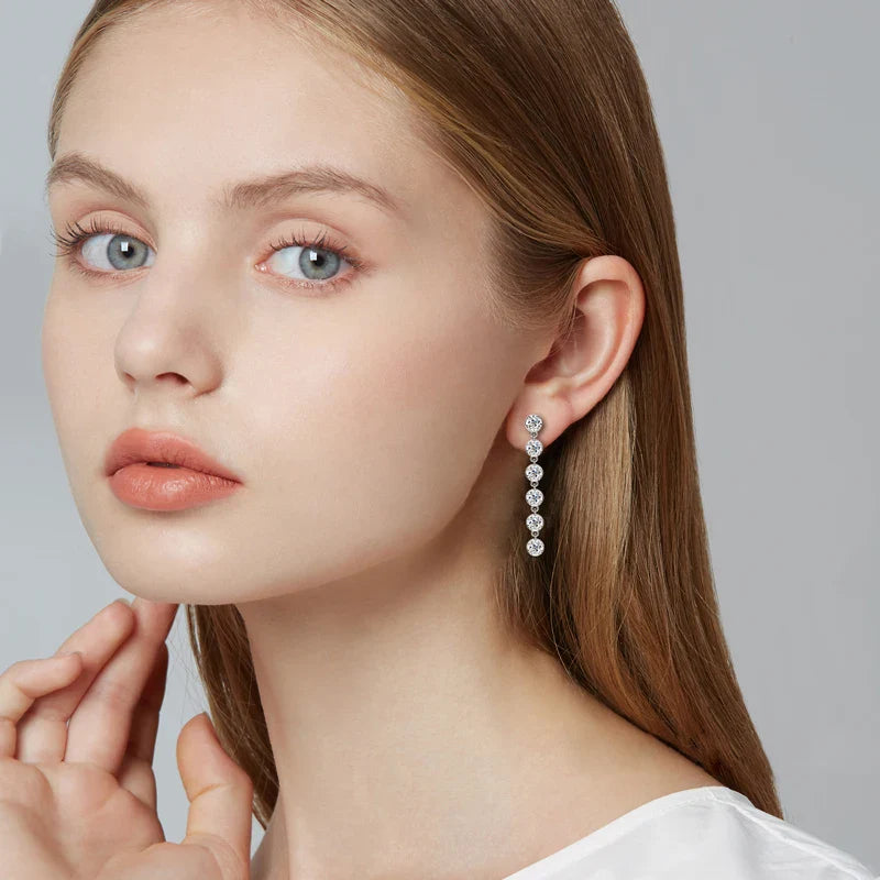 VVS1 D Moissanite Round Stud Tassel Earrings 925 Sterling Silver Wedding Gift