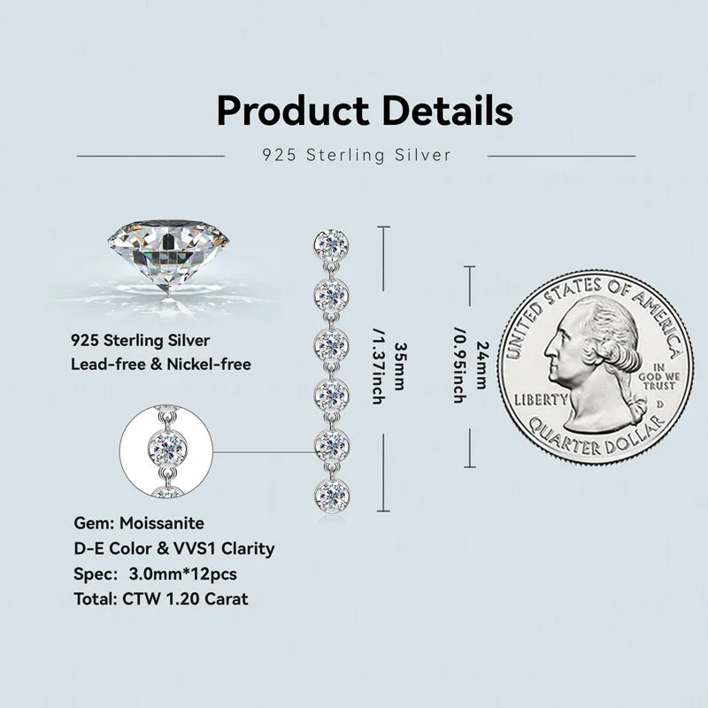 VVS1 D Moissanite Round Stud Tassel Earrings 925 Sterling Silver Wedding Gift