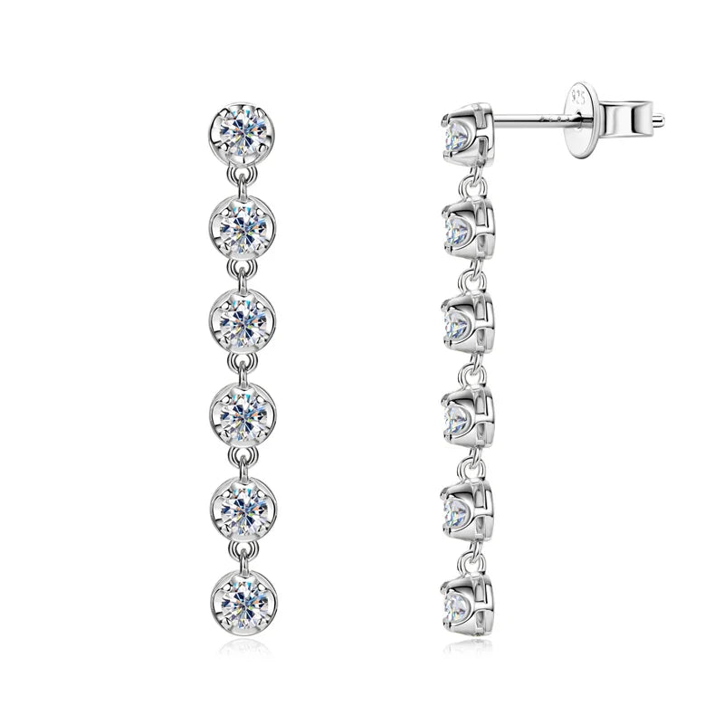 VVS1 D Moissanite Round Stud Tassel Earrings 925 Sterling Silver Wedding Gift