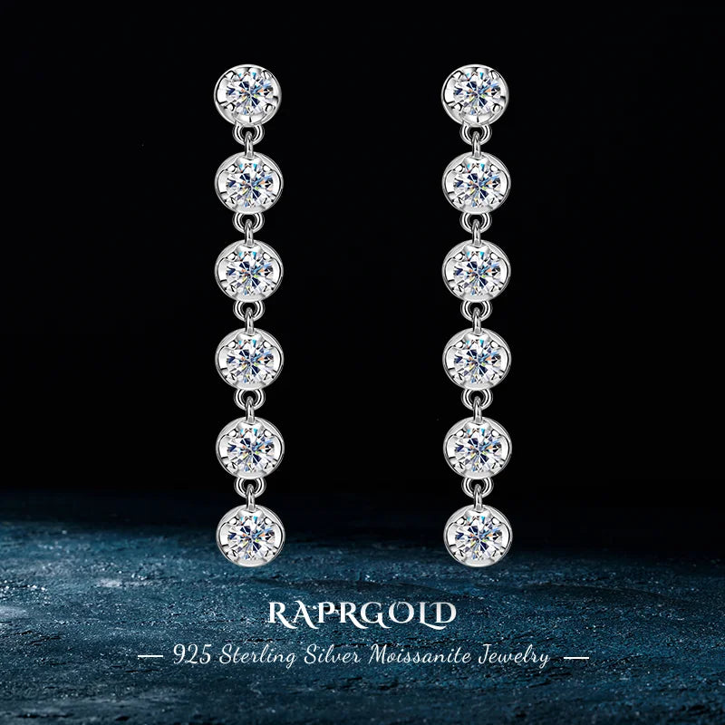 VVS1 D Moissanite Round Stud Tassel Earrings 925 Sterling Silver Wedding Gift