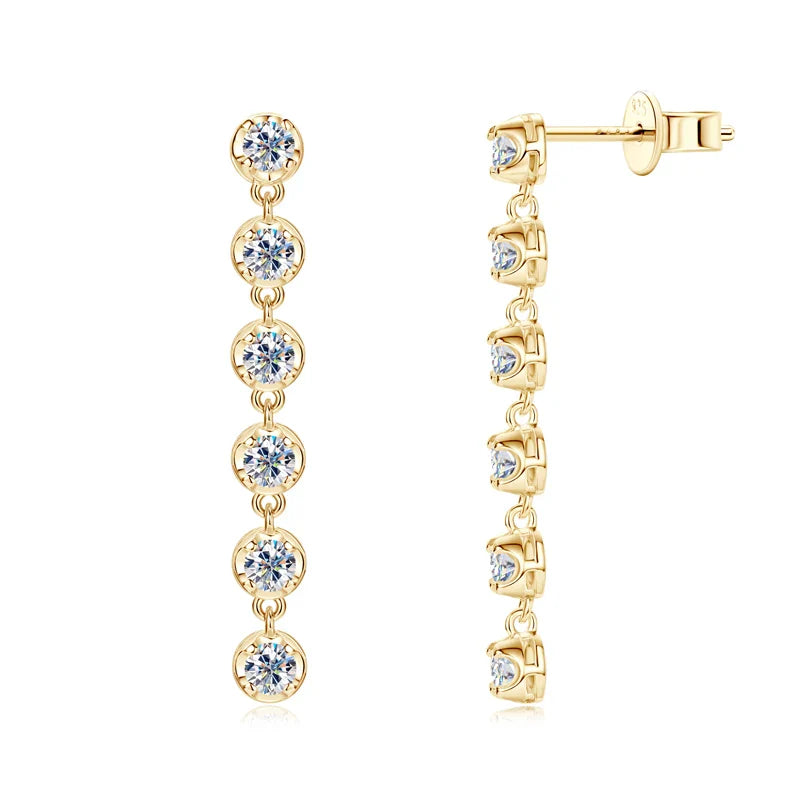 VVS1 D Moissanite Round Stud Tassel Earrings 925 Sterling Silver Wedding Gift