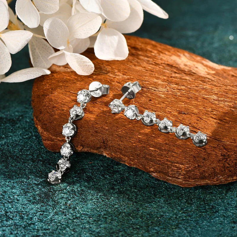 VVS1 D Moissanite Round Stud Tassel Earrings 925 Sterling Silver Wedding Gift